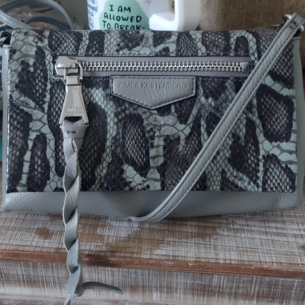 🏷Aimee Kestenberg Green and Gray Snake Print Crossbody